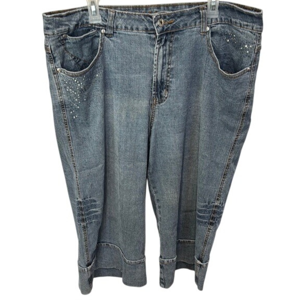 Apollo Jeans Denim Capri Rhinestone Embellished Cuffed Hem Plus Size‎ 17/18